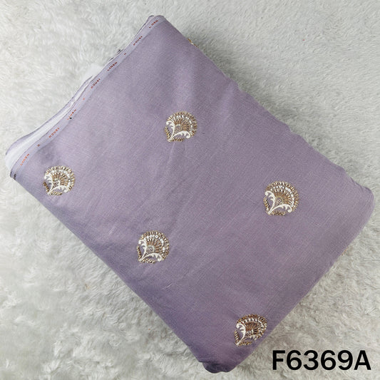 Cut Dana Zari Sequins Thread Embroidered Linen Fabric - F6369