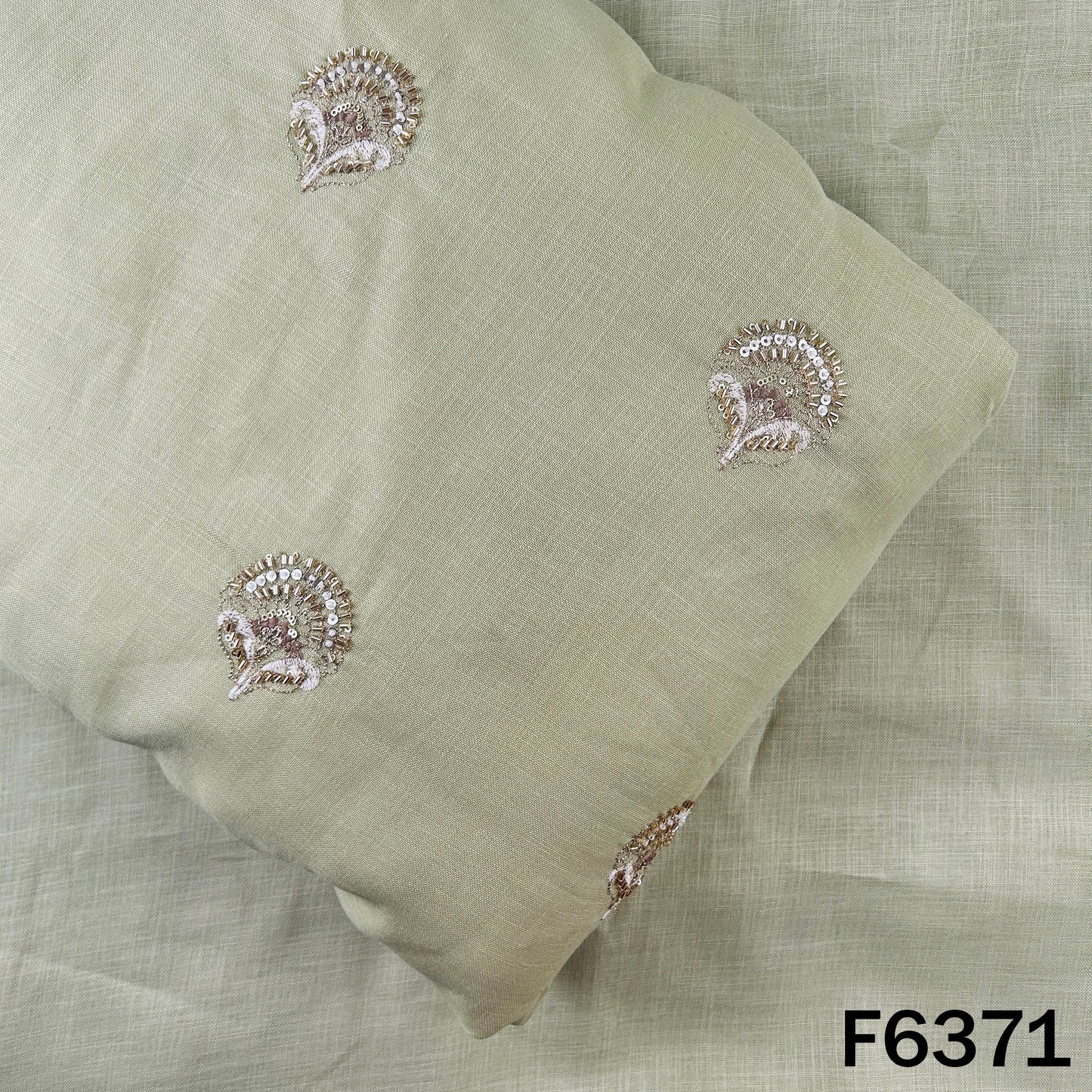 Cut Dana Zari Sequins Thread Embroidered Linen Fabric - F6371