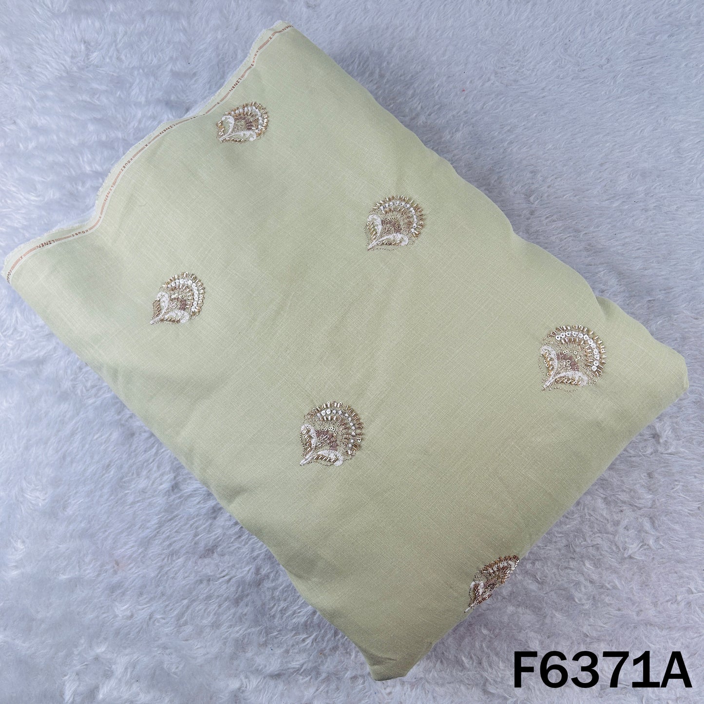 Cut Dana Zari Sequins Thread Embroidered Linen Fabric - F6371