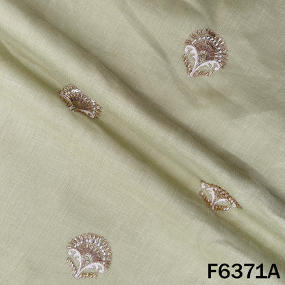 Cut Dana Zari Sequins Thread Embroidered Linen Fabric - F6371