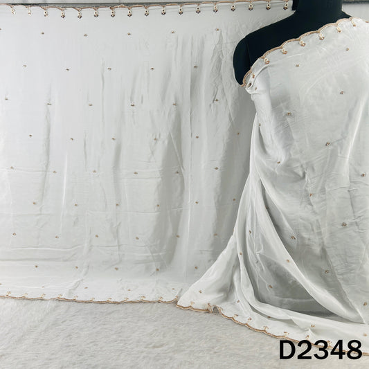 Dyeable Cut Dana Zari Sequins Work Crepe Dupatta - D2348