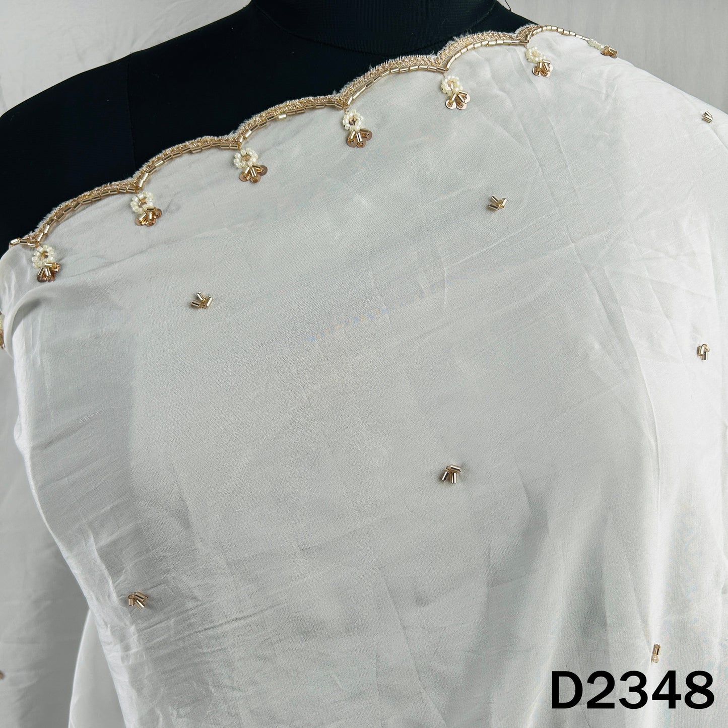 Dyeable Cut Dana Zari Sequins Work Crepe Dupatta - D2348