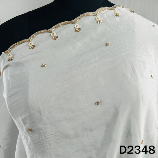 Dyeable Cut Dana Zari Sequins Work Crepe Dupatta - D2348