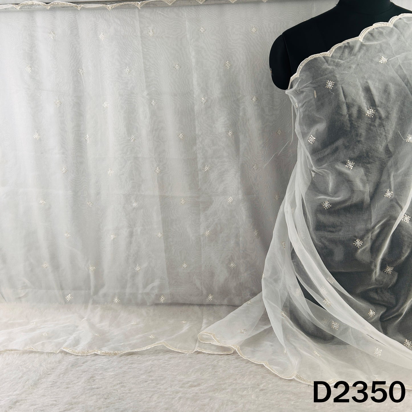 Dyeable Thread Sequins Work Organza Dupatta - D2350