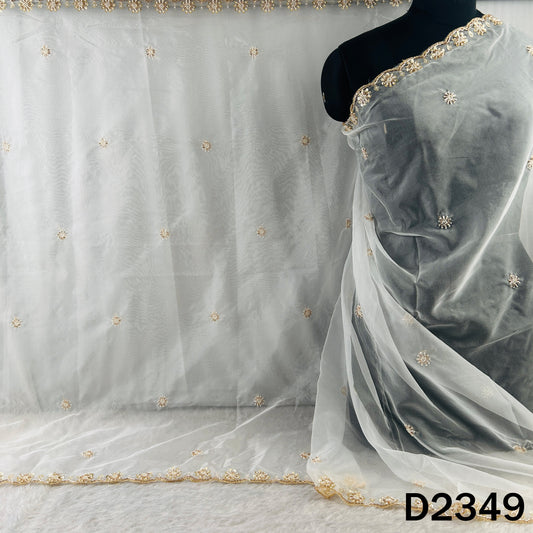 Dyeable Cut Dana Zari Sequins Work Organza Dupatta - D2349