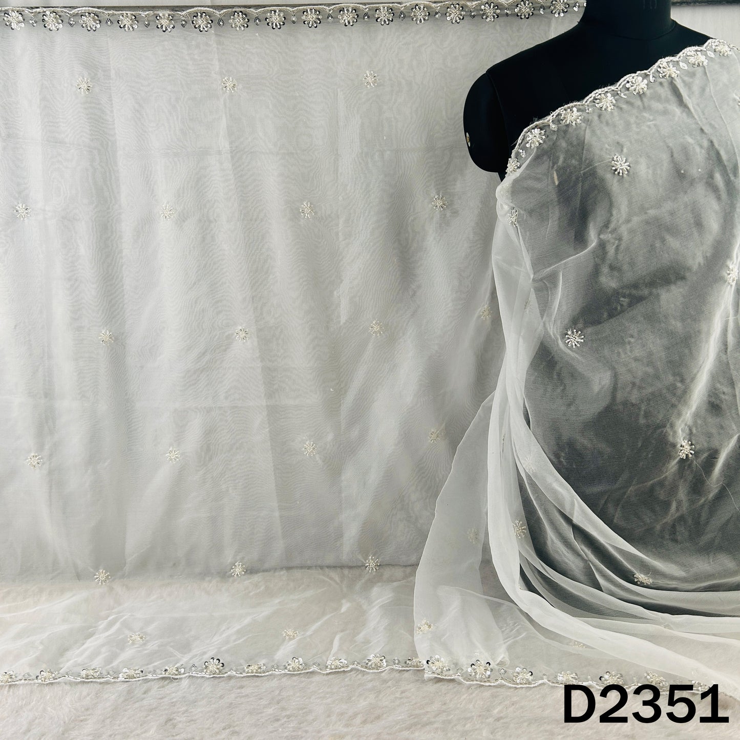 Dyeable Cut Dana Zari Sequins Work Organza Dupatta - D2351