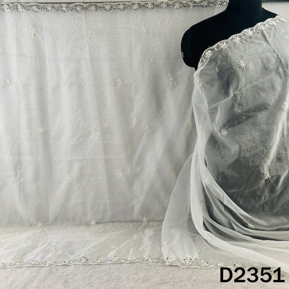 Dyeable Cut Dana Zari Sequins Work Organza Dupatta - D2351