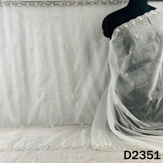 Dyeable Cut Dana Zari Sequins Work Organza Dupatta - D2351