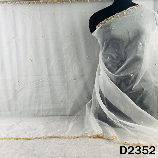 Dyeable Cut Dana Zari Sequins Work Organza Dupatta - D2352