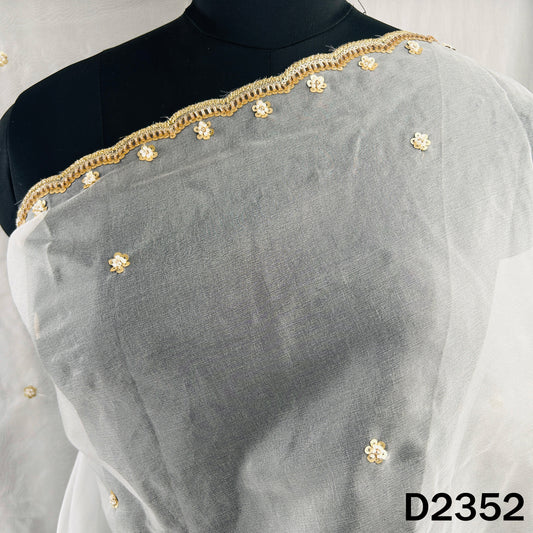 Dyeable Cut Dana Zari Sequins Work Organza Dupatta - D2352
