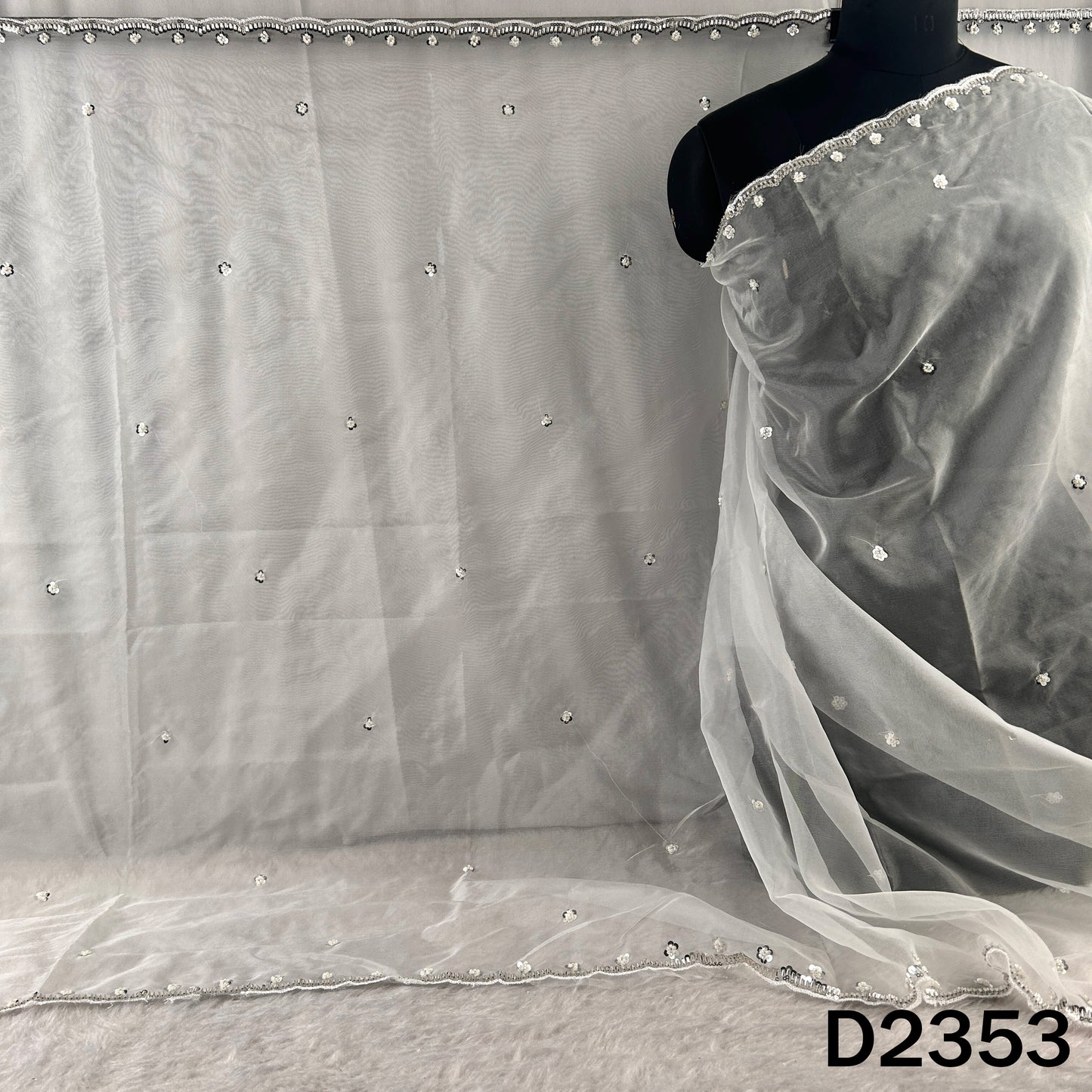 Dyeable Cut Dana Zari Sequins Work Organza Dupatta - D2353