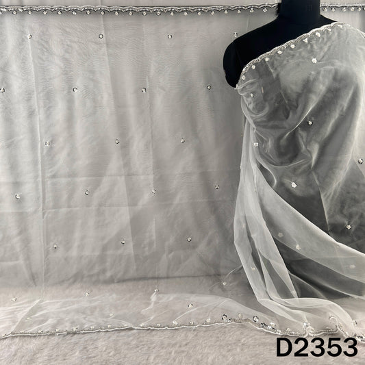 Dyeable Cut Dana Zari Sequins Work Organza Dupatta - D2353