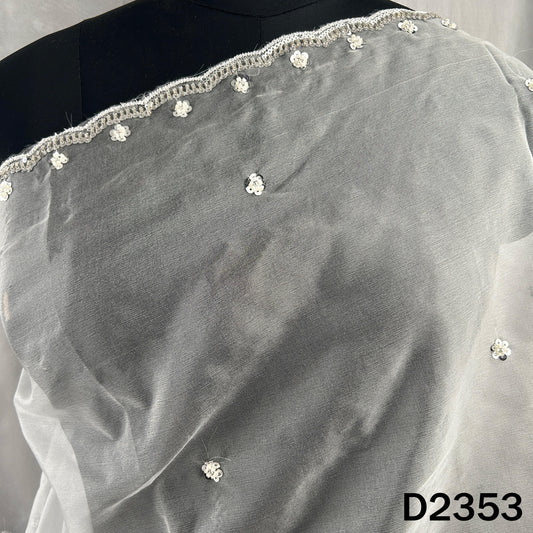 Dyeable Cut Dana Zari Sequins Work Organza Dupatta - D2353