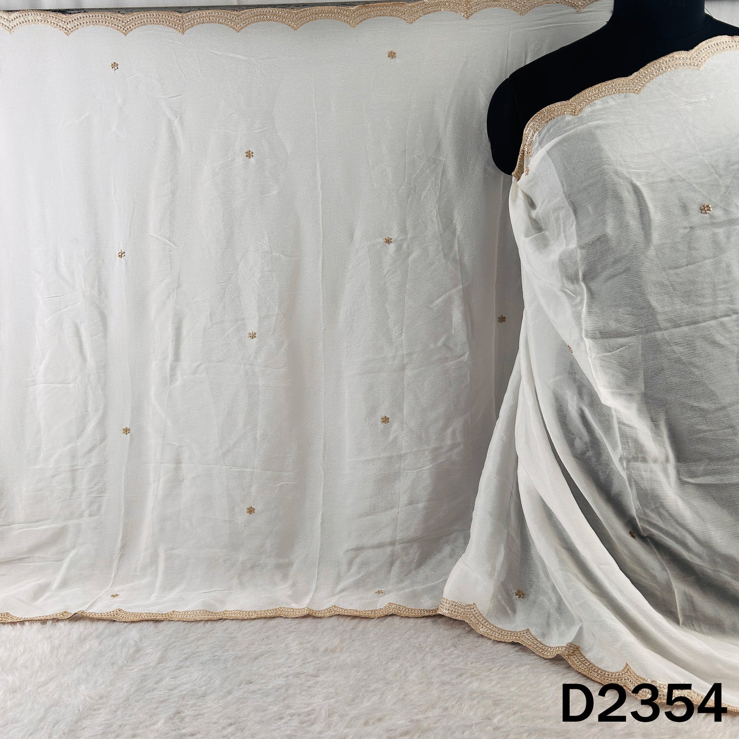 Dyeable Zari Sequins Work Chinnon Chiffon Dupatta - D2354
