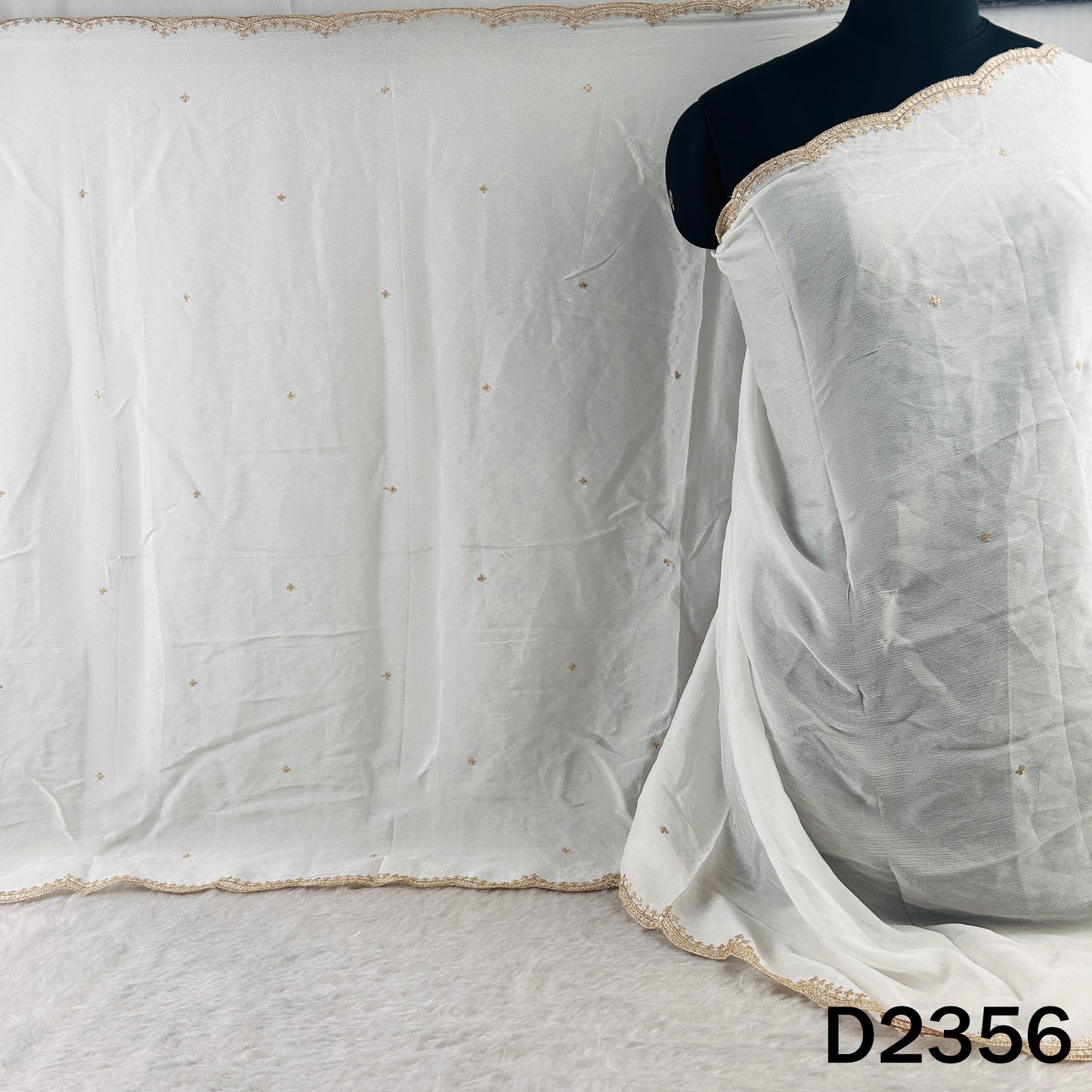 Dyeable Zari Sequins Work Chinnon Chiffon Dupatta - D2356