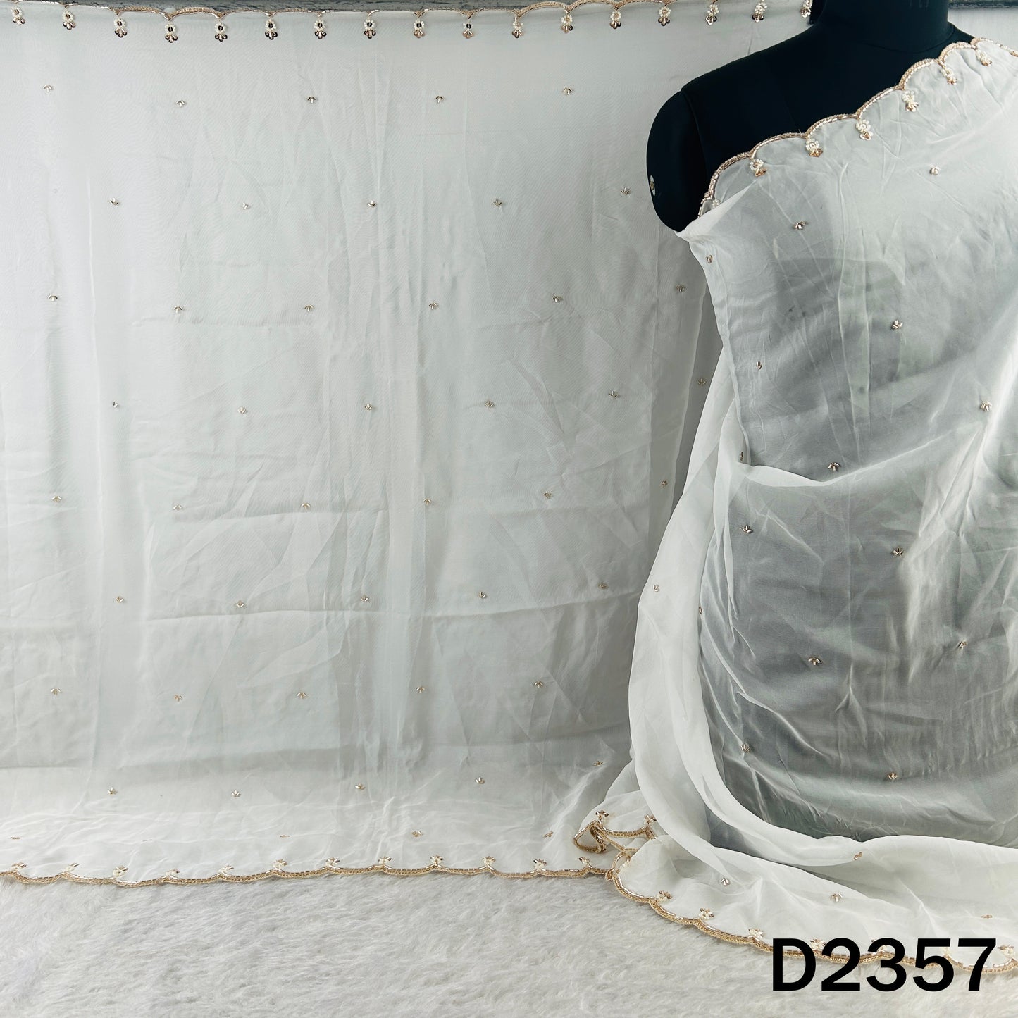 Dyeable Cut Dana Zari Sequins Work Organza Dupatta - D2357
