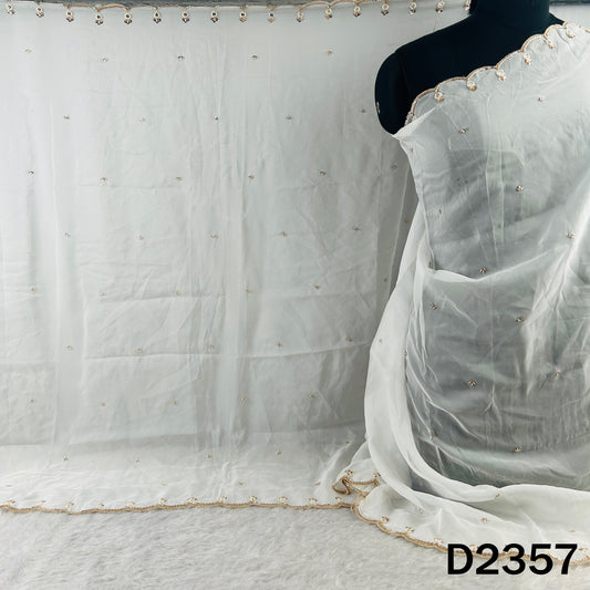 Dyeable Cut Dana Zari Sequins Work Organza Dupatta - D2357