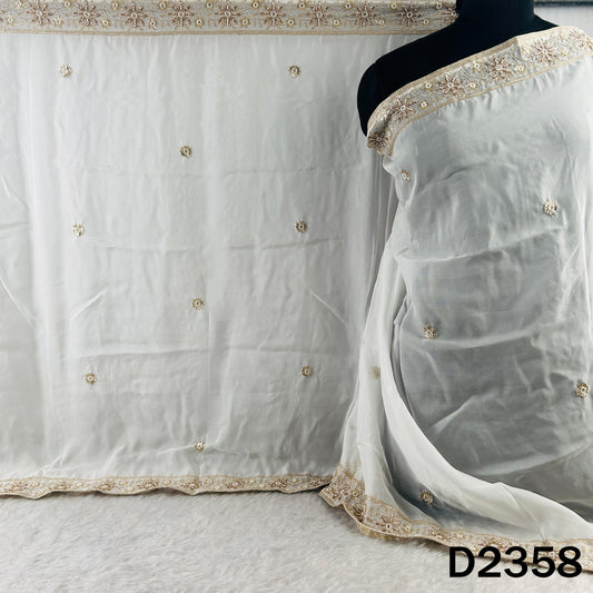 Dyeable Cut Dana Zari Sequins Work Organza Dupatta - D2358