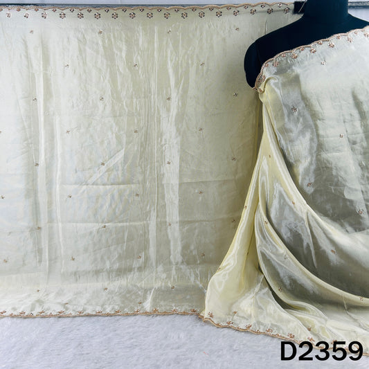 Dyeable Cut Dana Zari Sequins Work Shimmer Tissue Dupatta - D2359