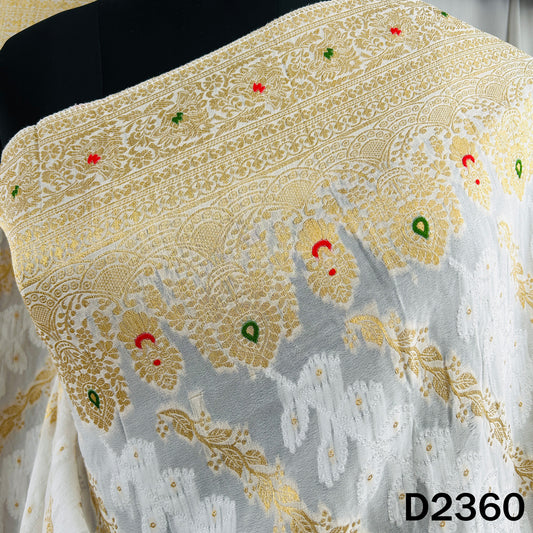 Dyeable Zari Weave Self Work Georgette Dupatta - D2360