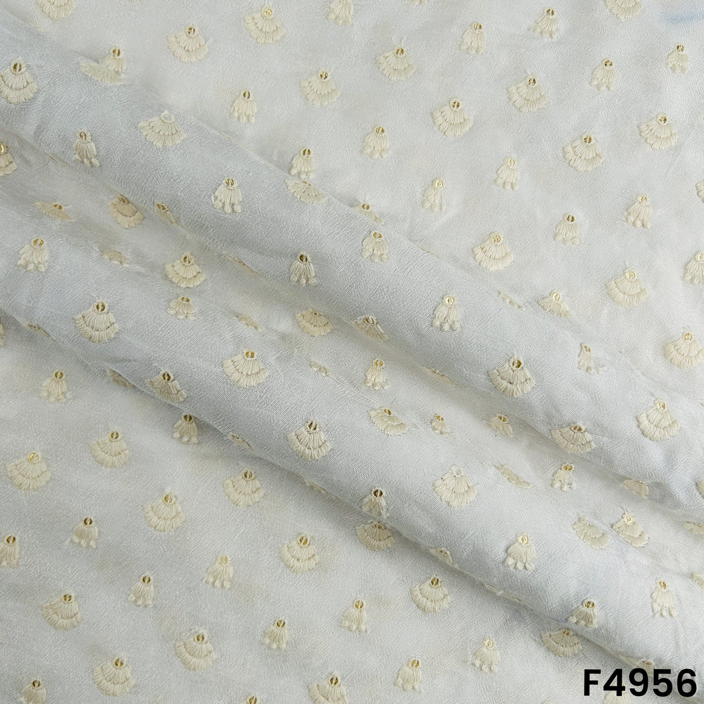 Dyeable Thread Sequins Buti Work Dola Silk Fabric-F4956