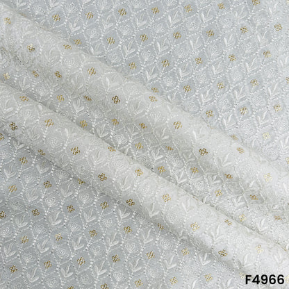 Dyeable Thread Sequins Embroidered Dola Silk Fabric-F4966