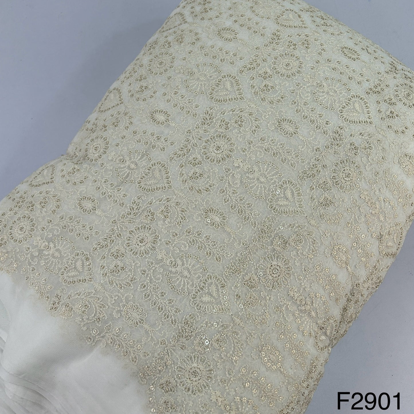 Dyeable Thread Sequins Embroidered Georgette Fabric- F2901