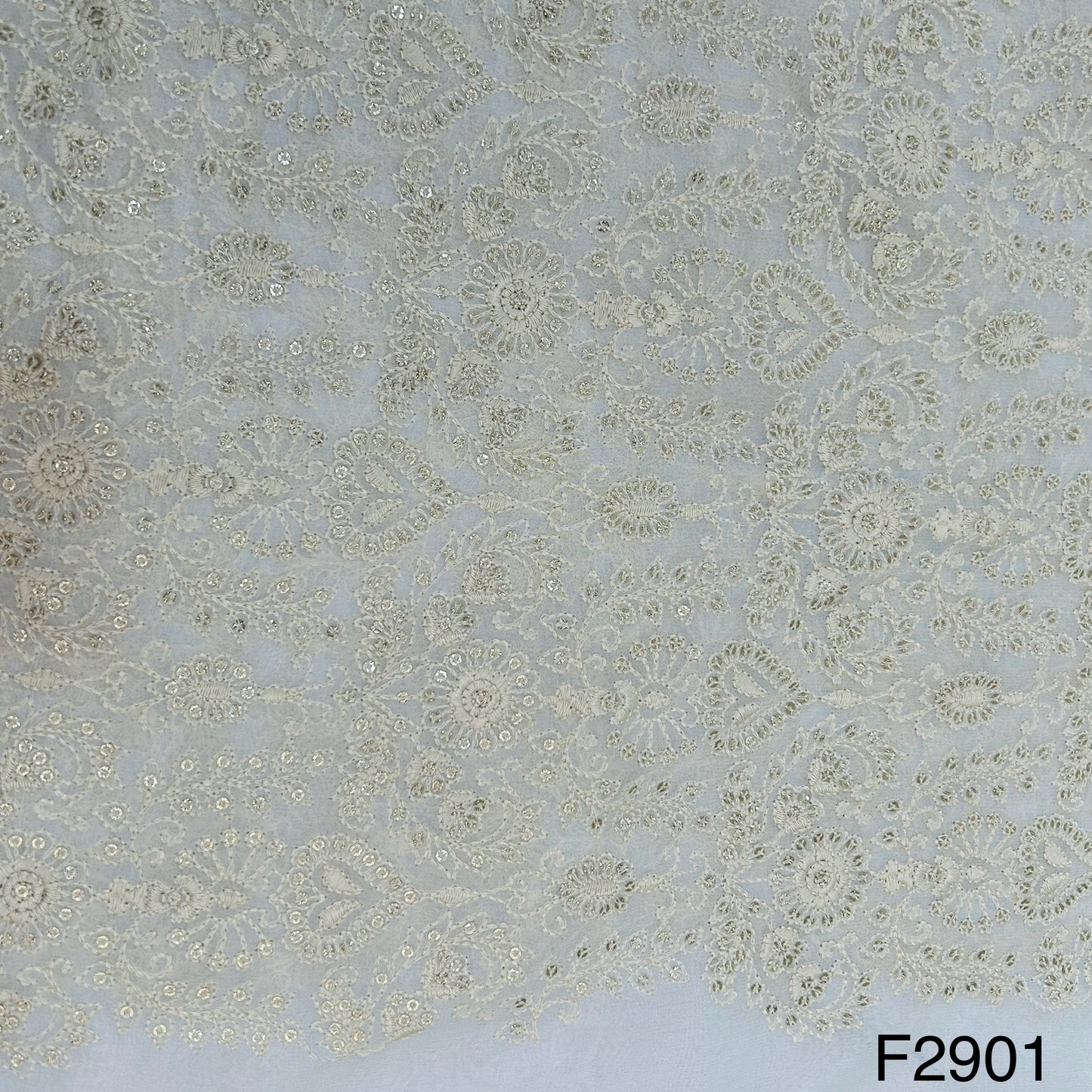 Dyeable Thread Sequins Embroidered Georgette Fabric- F2901