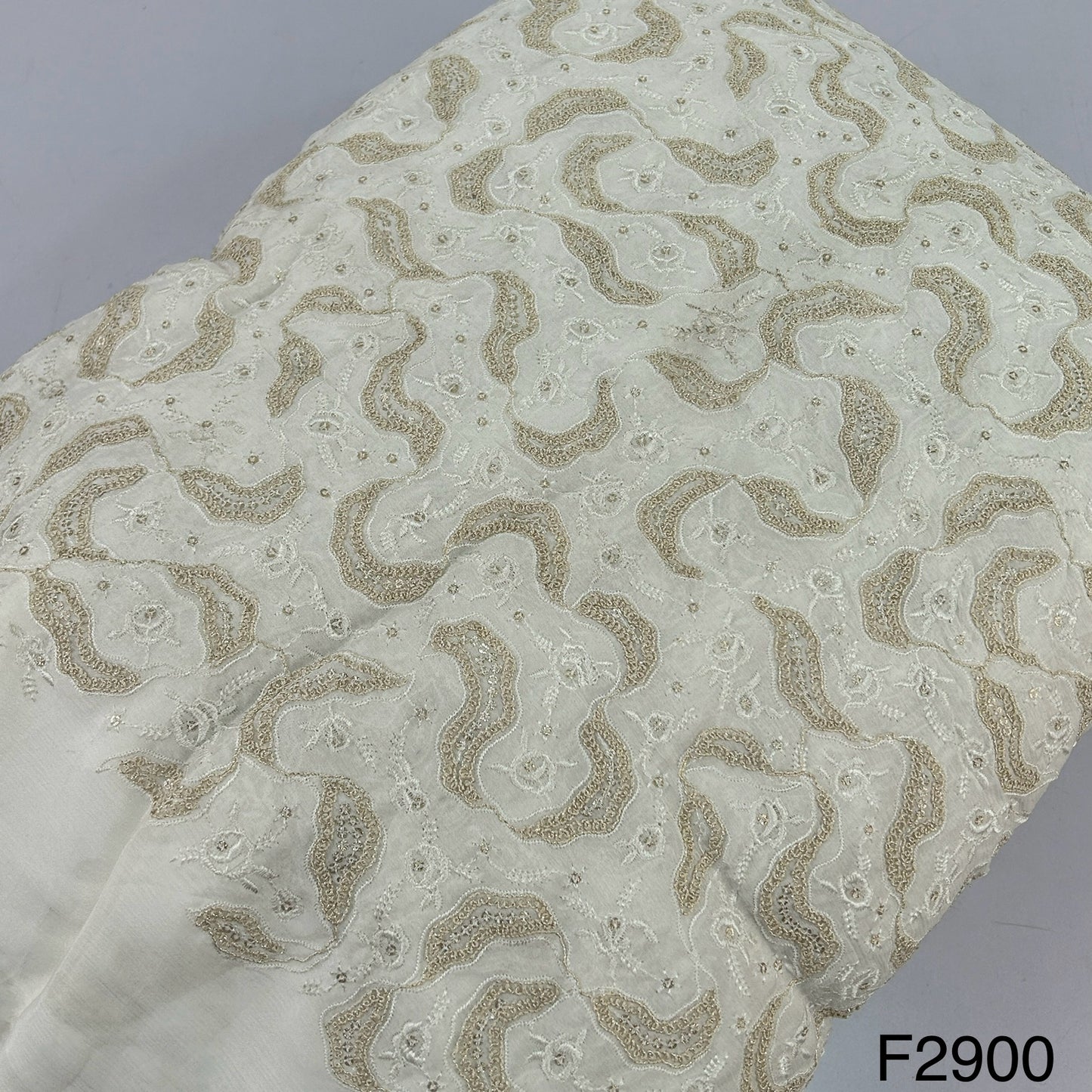 Dyeable Zari Thread Embroidered Chinon Chiffon Fabric- F2900