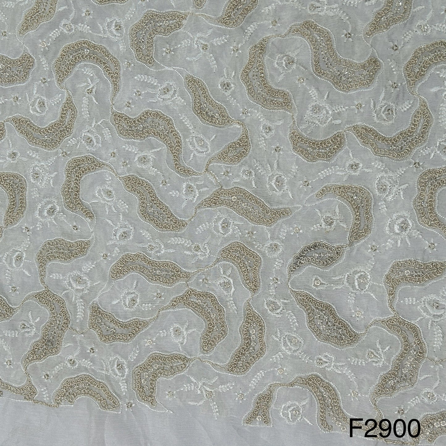 Dyeable Zari Thread Embroidered Chinon Chiffon Fabric- F2900