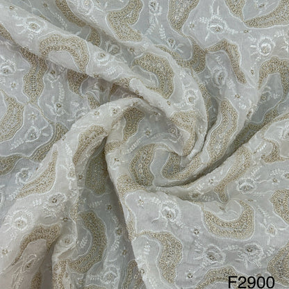 Dyeable Zari Thread Embroidered Chinon Chiffon Fabric- F2900