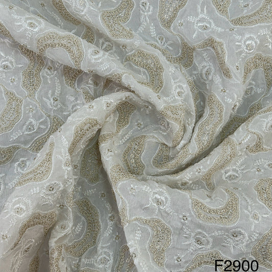 Dyeable Zari Thread Embroidered Chinon Chiffon Fabric- F2900