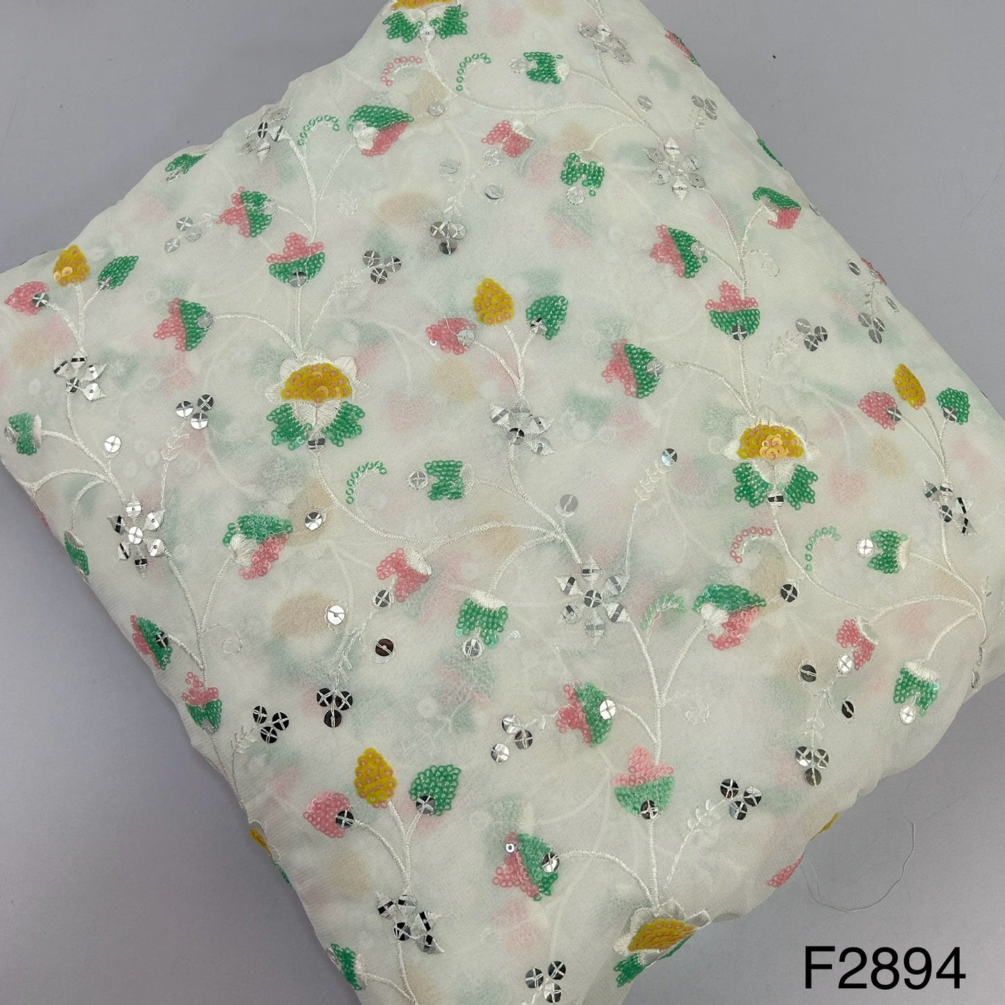 Dyeable Thread Sequins embroidered Georgette Fabric- F2894