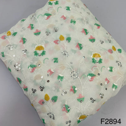 Dyeable Thread Sequins embroidered Georgette Fabric- F2894