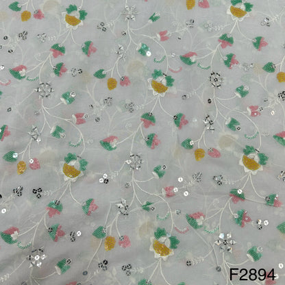 Dyeable Thread Sequins embroidered Georgette Fabric- F2894