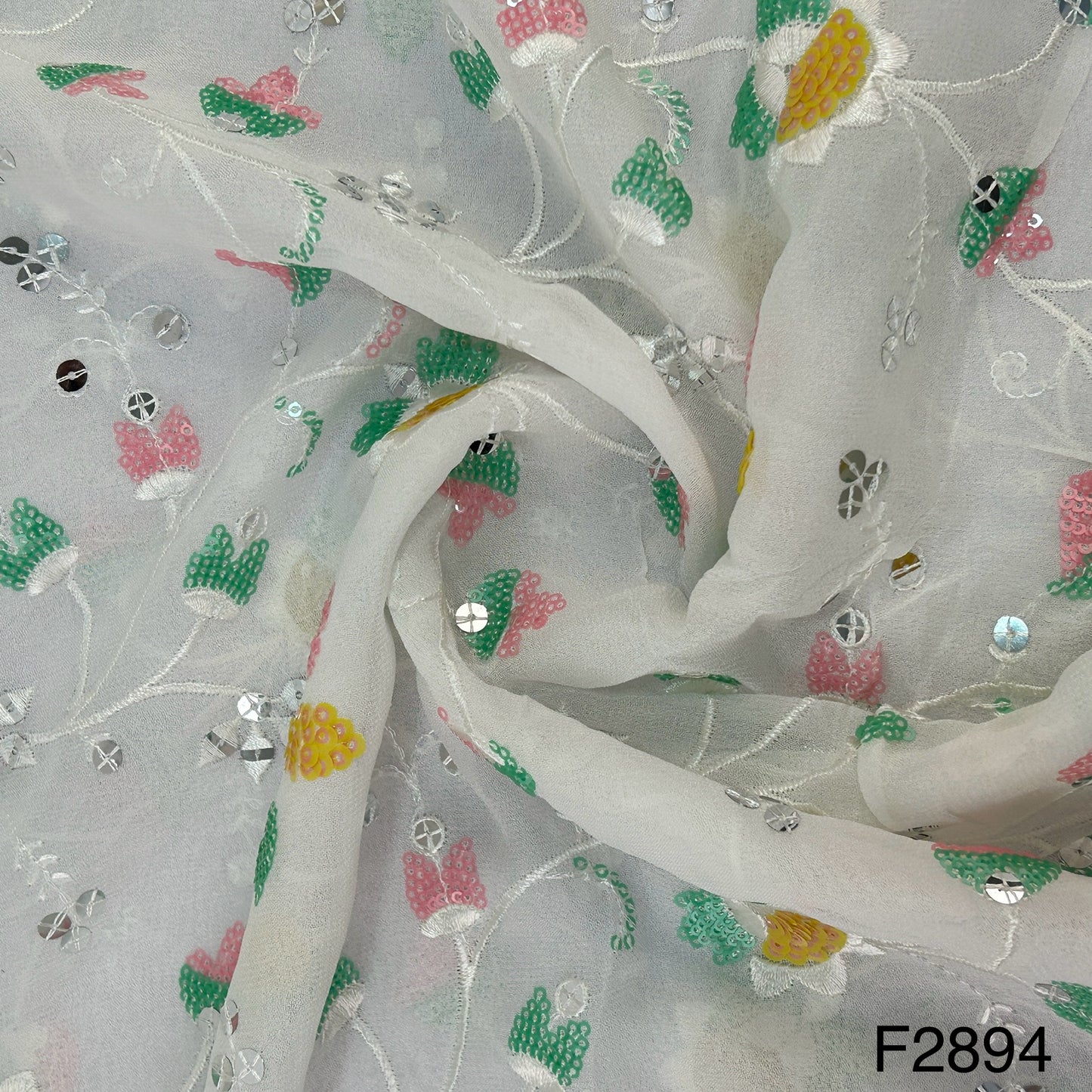 Dyeable Thread Sequins embroidered Georgette Fabric- F2894