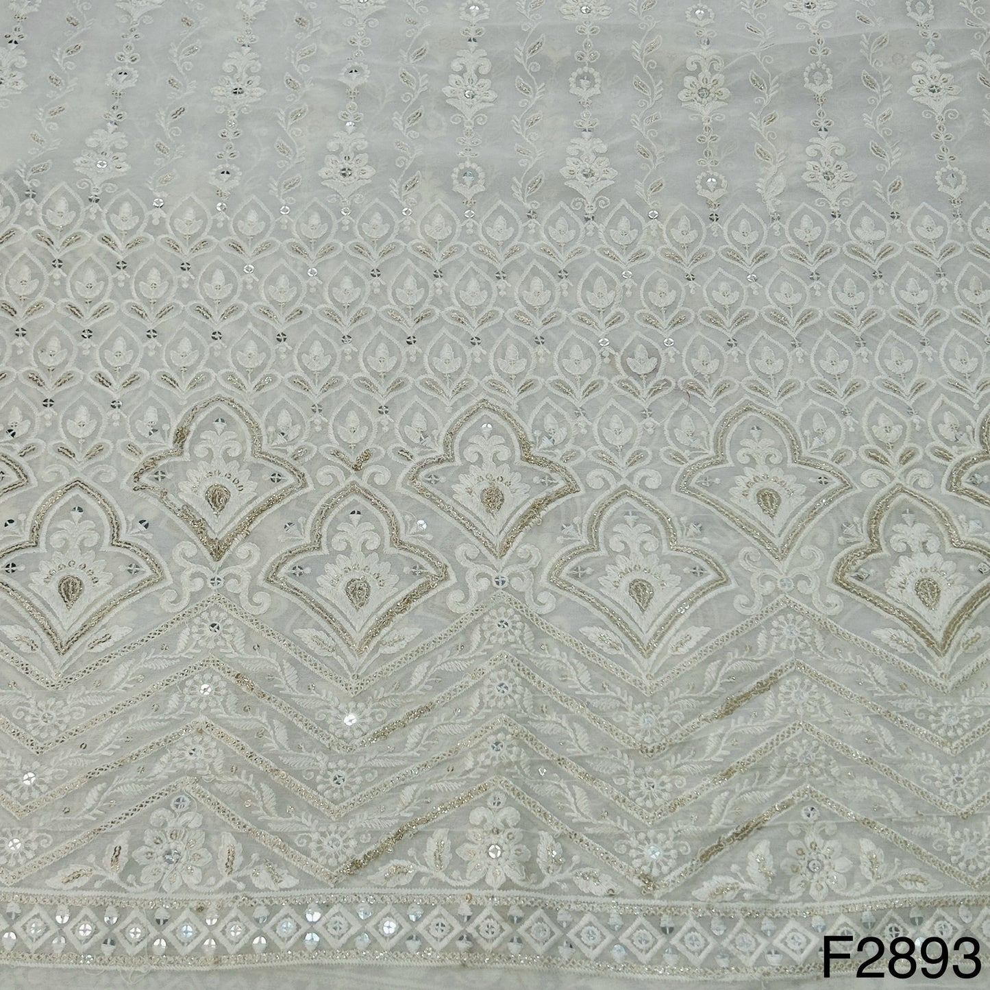 Dyeable Thread Sequins Embroidered Georgette Fabric - F2893
