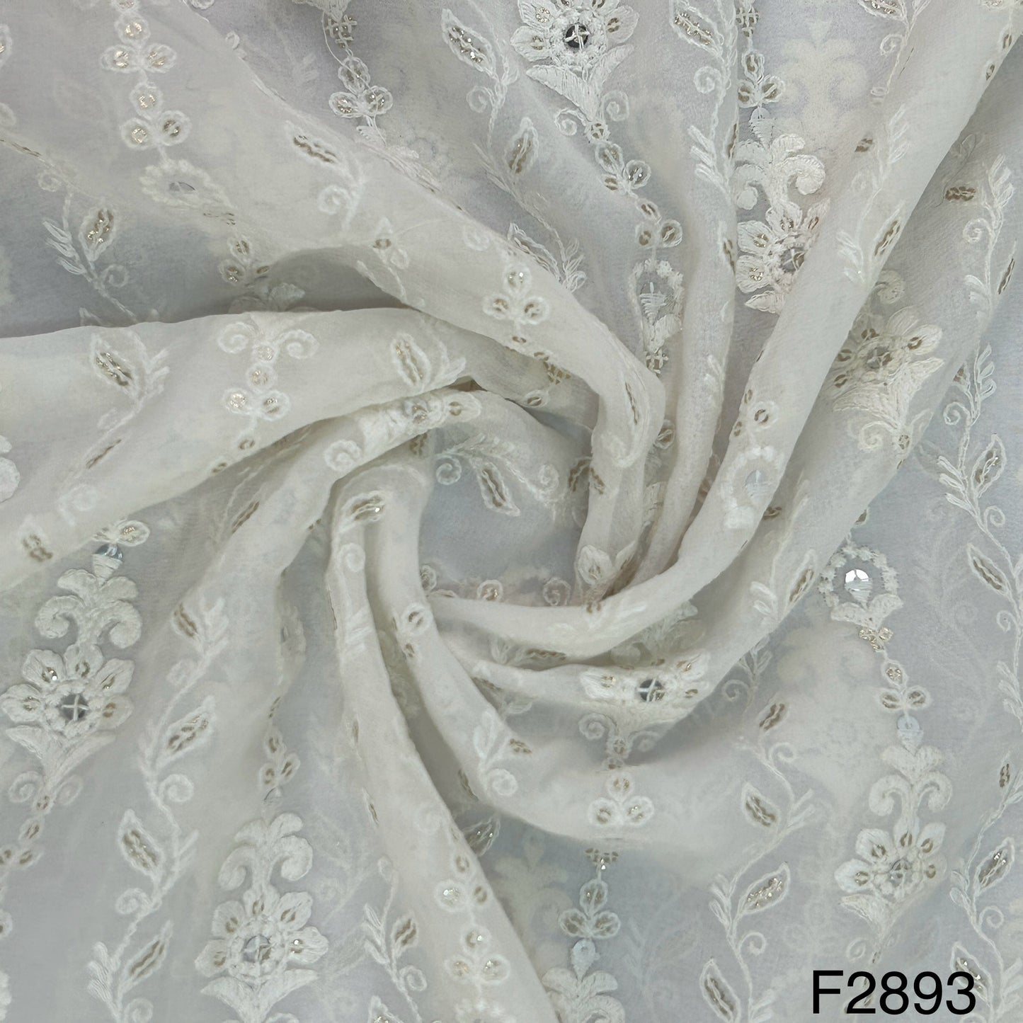 Dyeable Thread Sequins Embroidered Georgette Fabric - F2893