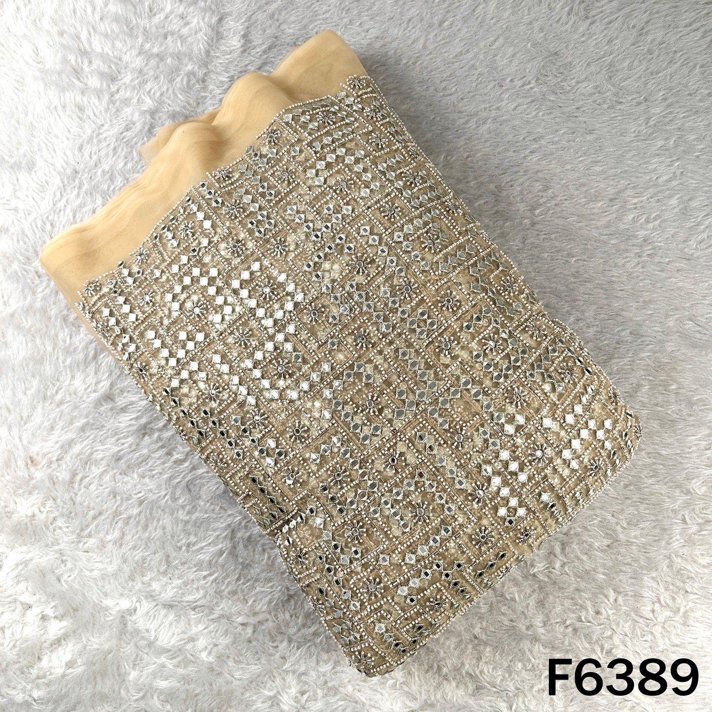 Cut Dana Zari Sequins Embroidered Net Fabric - F6389