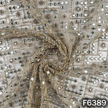 Cut Dana Zari Sequins Embroidered Net Fabric - F6389