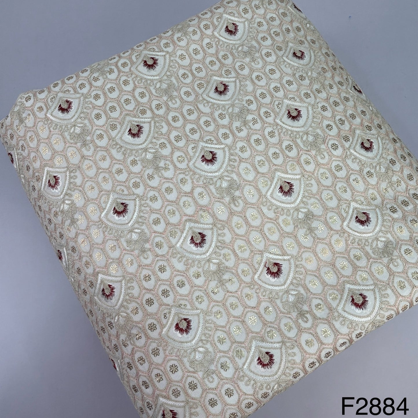 Thread Embroidered Silk Fabric-F2884