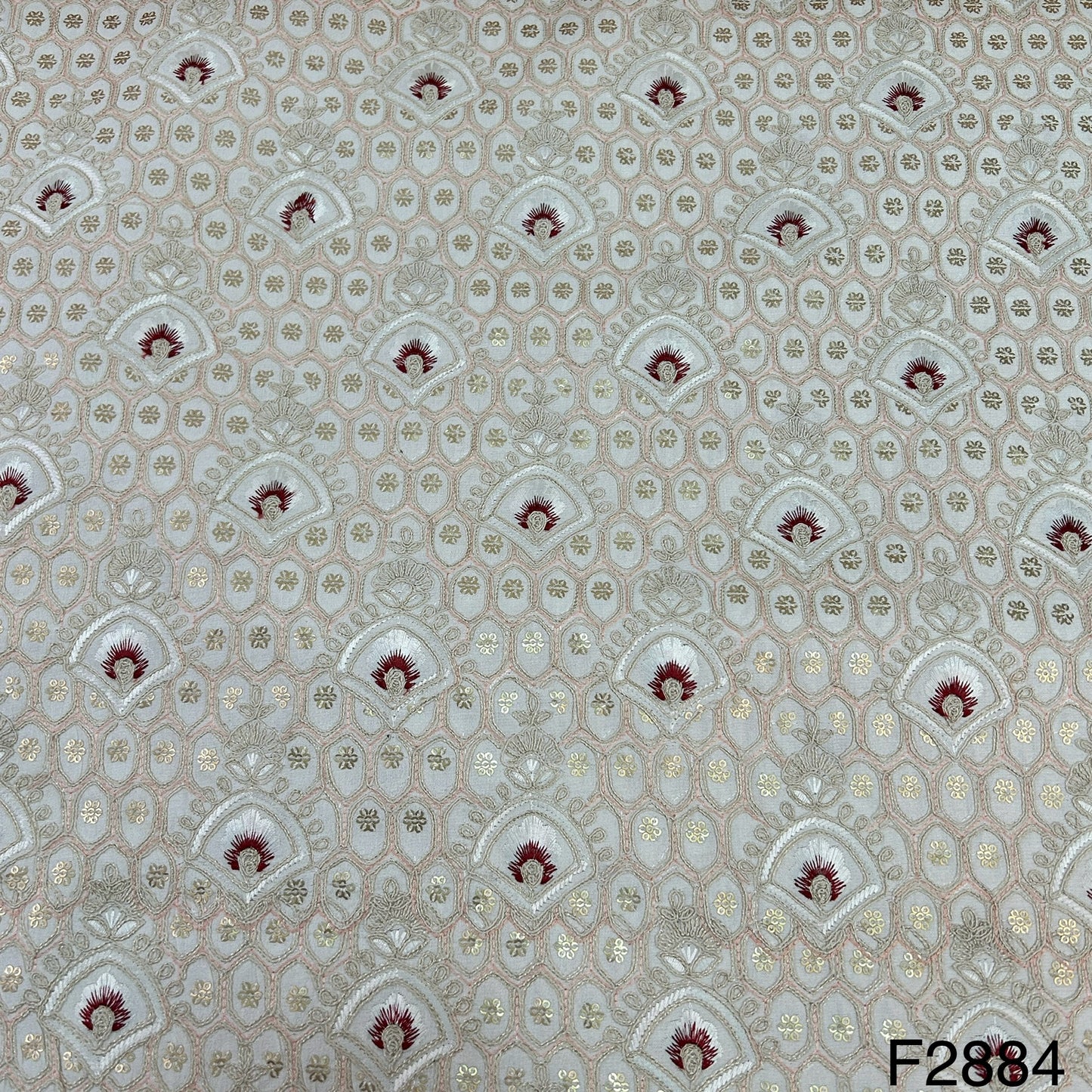 Thread Embroidered Silk Fabric-F2884
