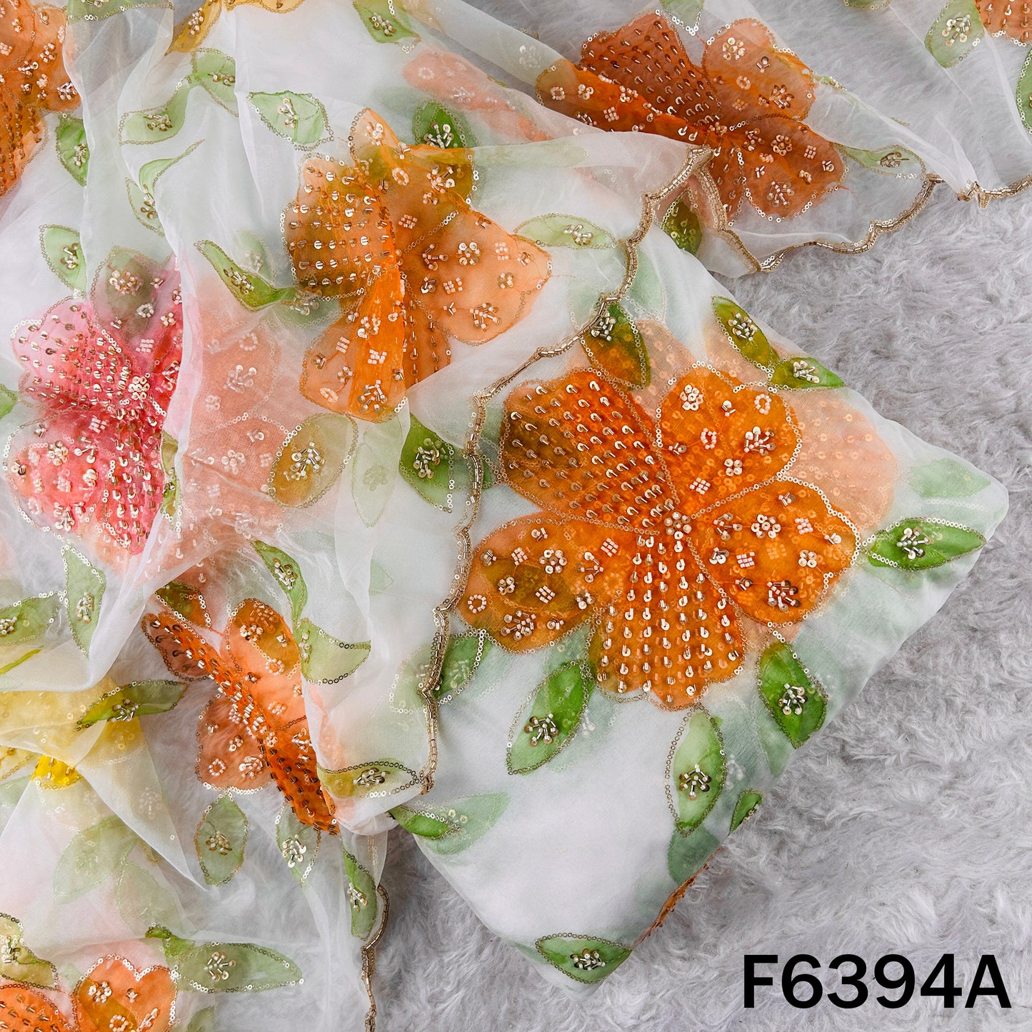 Cut Dana Sequins Embroidered Organza Fabric - F6394