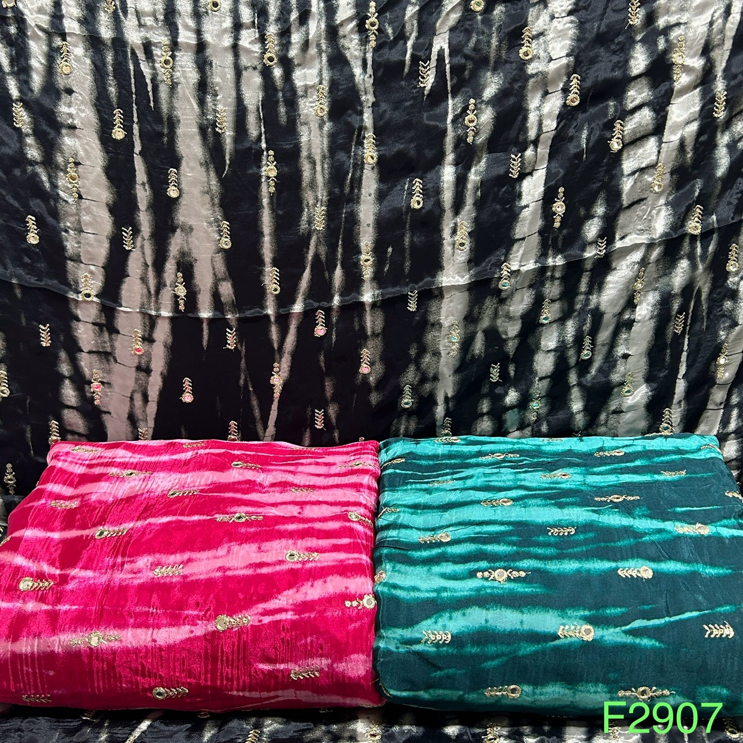 Tie-Dye Mirror Sequins Work Crepe Fabric-F2907