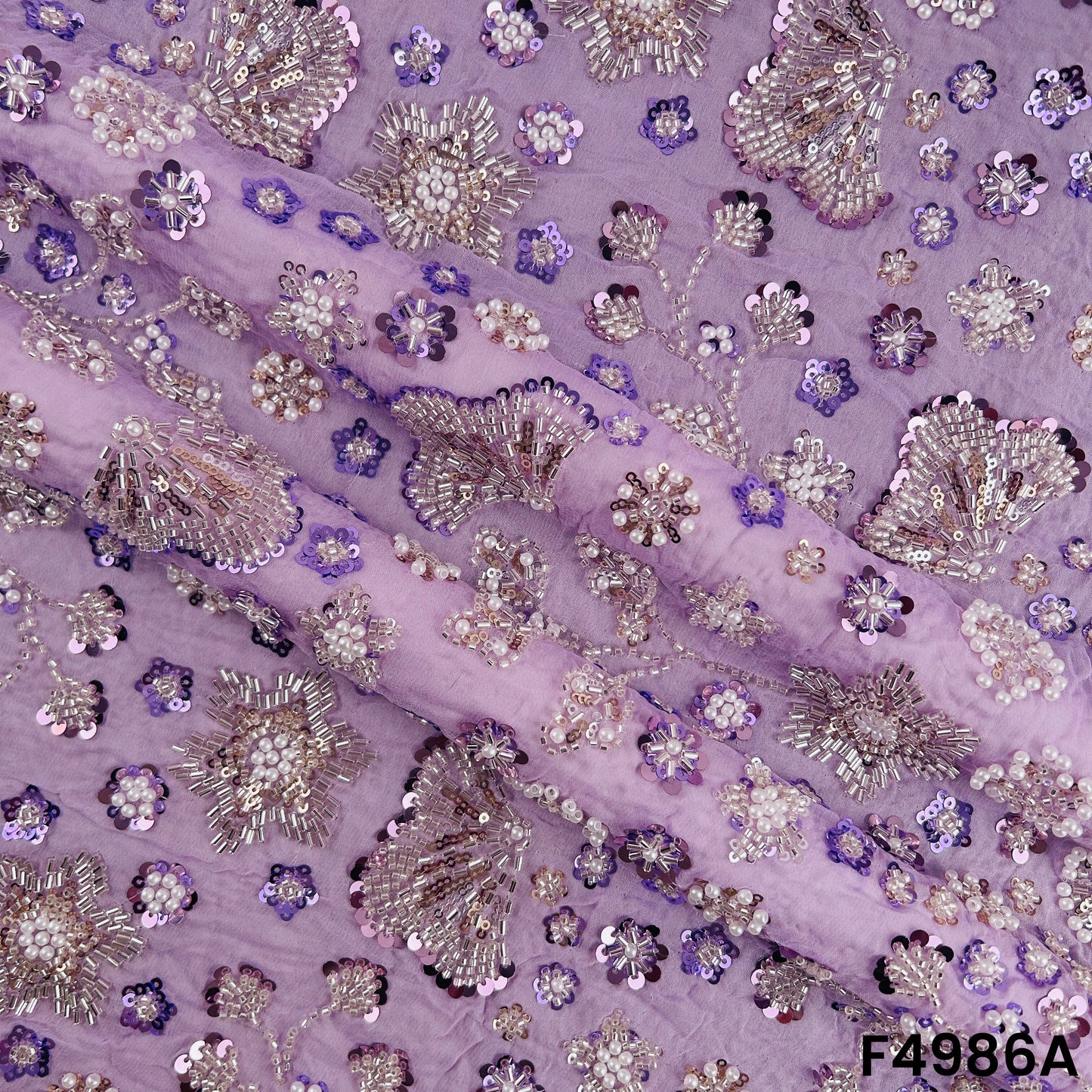 Cut Dana Pearls Embroidered Georgette Fabric-F4986