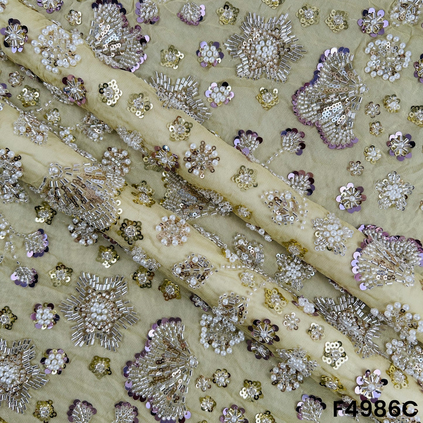 Cut Dana Pearls Embroidered Georgette Fabric-F4986