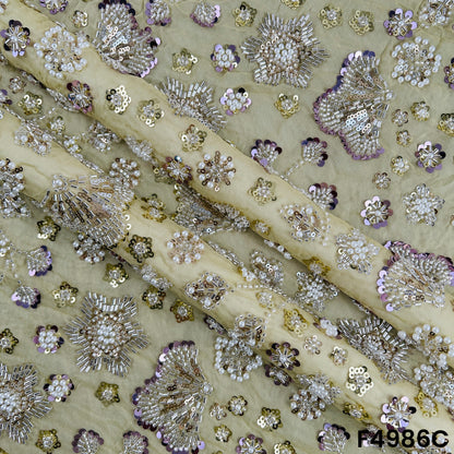 Cut Dana Pearls Embroidered Georgette Fabric-F4986