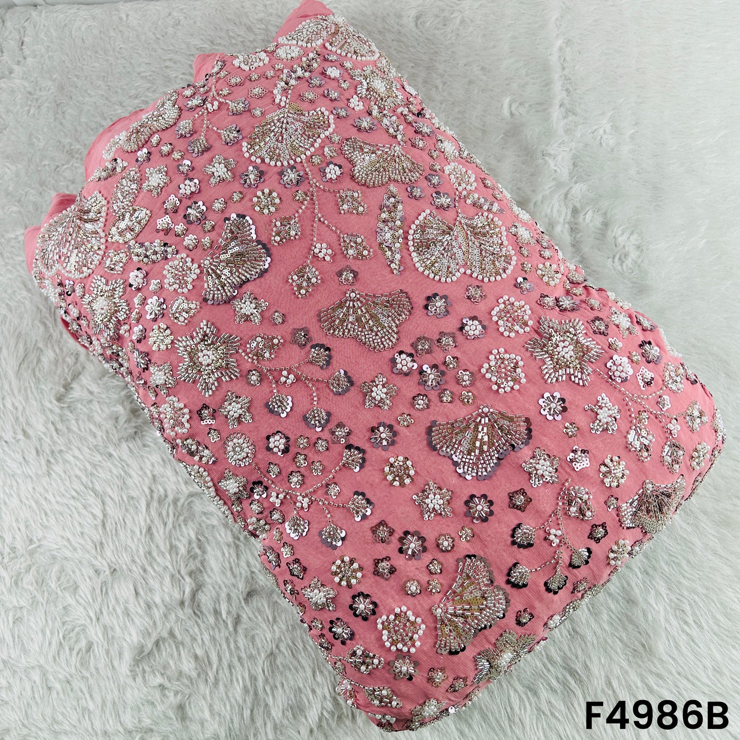 Cut Dana Pearls Embroidered Georgette Fabric-F4986