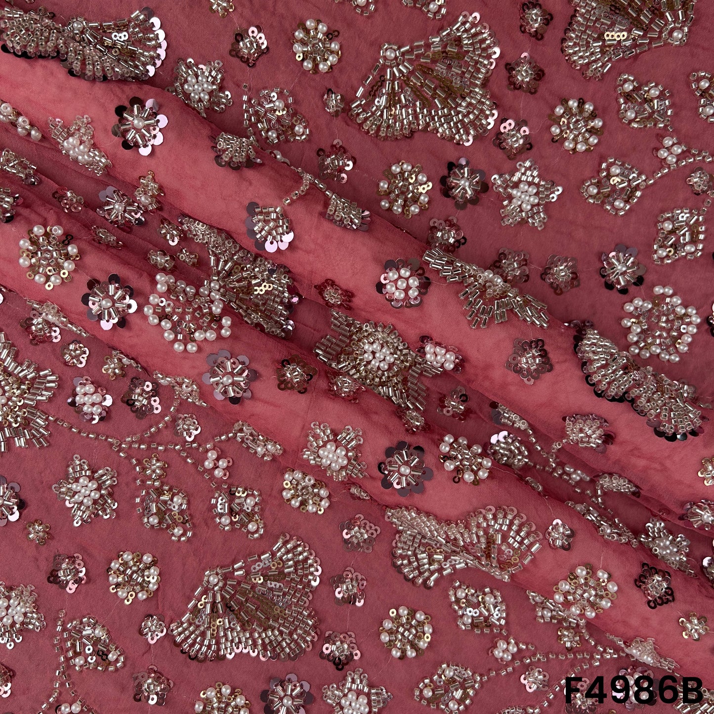 Cut Dana Pearls Embroidered Georgette Fabric-F4986