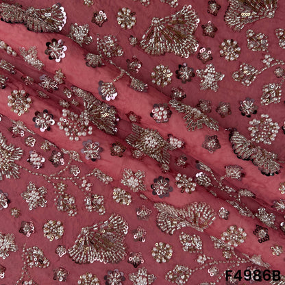 Cut Dana Pearls Embroidered Georgette Fabric-F4986